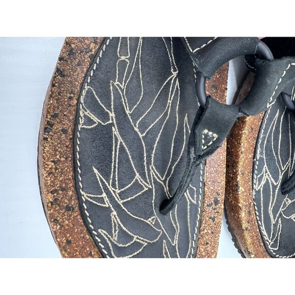 Terrasoles Women's Black Embroidered Cork Flip-Flops Sandals Size 10.5/11 - Picture 5 of 7